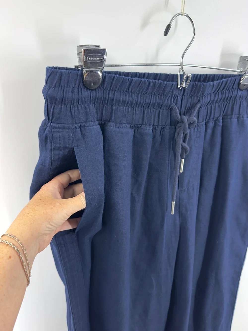 Quince European Linen Wide Leg Pants in Deep Navy Blue Womens Size Large